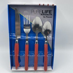 Ragalta Pure Life Flatware Set 16 Pc Retro Style Red Handle Fork Spoon Knife